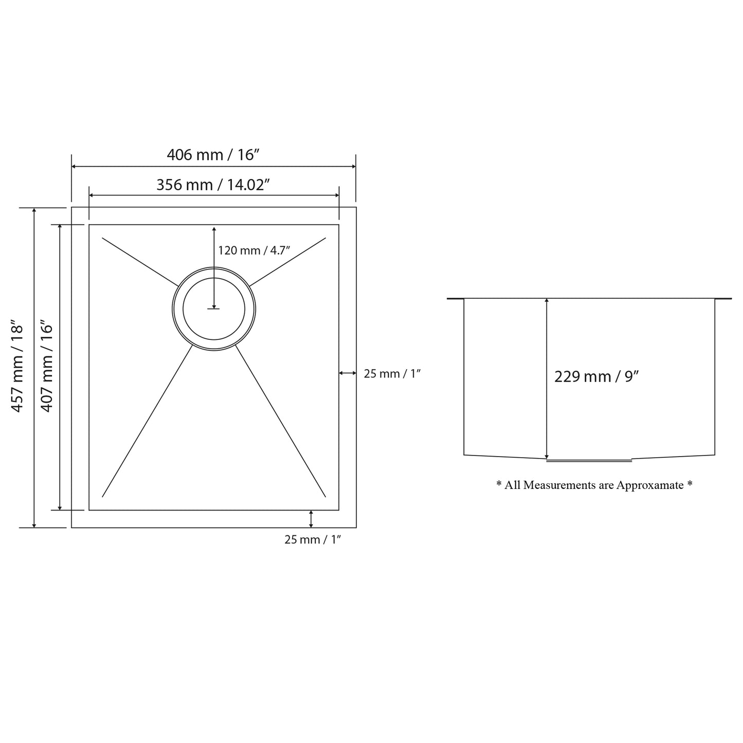 Handmade 18 Gauge Stainless Steel 16 in. Undermount Bar Sink