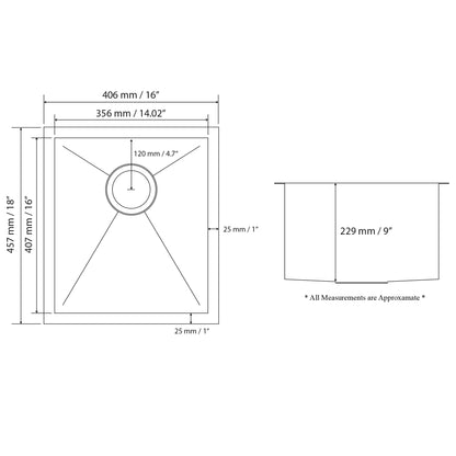 Handmade 18 Gauge Stainless Steel 16 in. Undermount Bar Sink