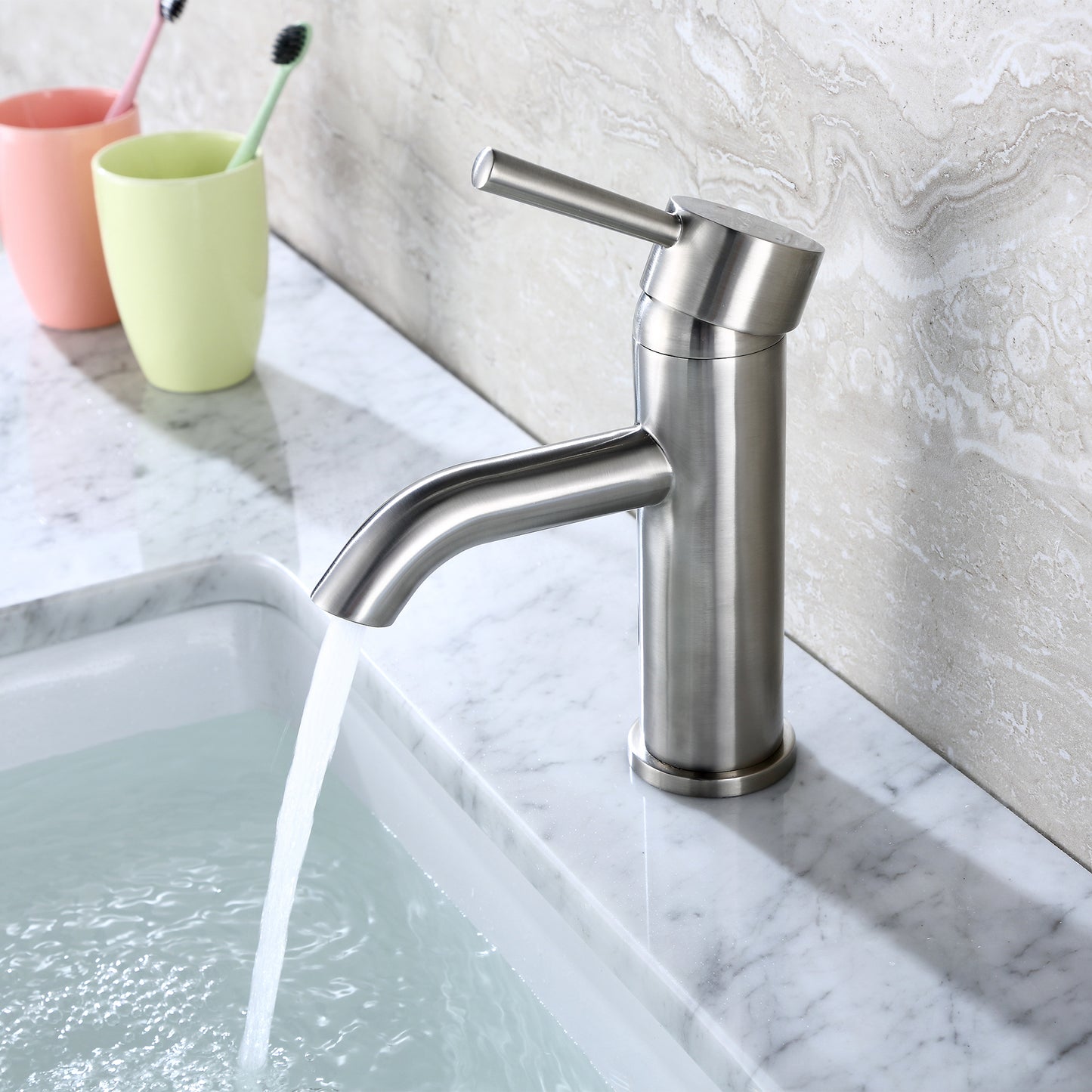 Single Hole Single-Handle Bathroom Faucet with drain in Brushed Nickel