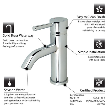 Single Hole Single-Handle Bathroom Faucet with drain in Chrome