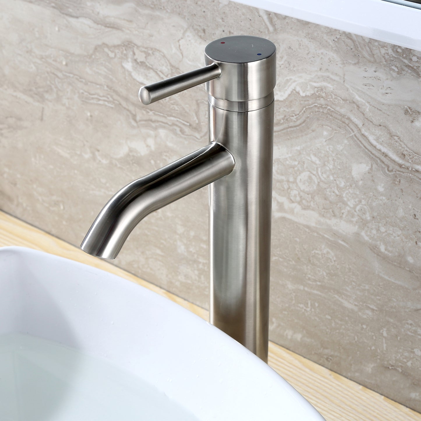 Single Hole Single-Handle Vessel Bathroom Faucet with Drain in Brushed Nickel