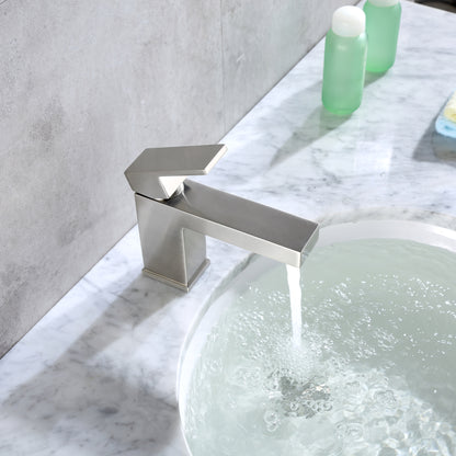 Single Hole Single-Handle Bathroom Faucet with drain in Brushed Nickel