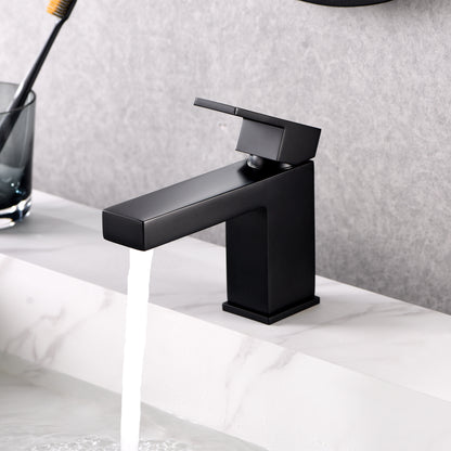 Single Hole Single-Handle Bathroom Faucet with drain in Matte Black