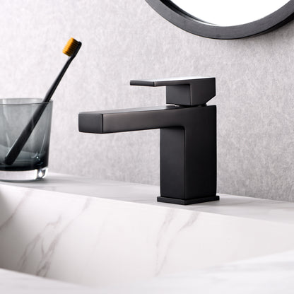 Single Hole Single-Handle Bathroom Faucet with drain in Matte Black