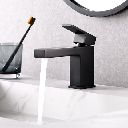 Single Hole Single-Handle Bathroom Faucet with drain in Matte Black