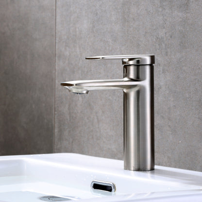 Single Hole Single-Handle Bathroom Faucet with drain in Brushed Nickel