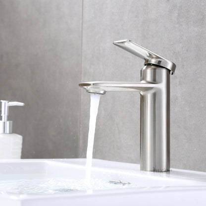 Single Hole Single-Handle Bathroom Faucet with drain in Brushed Nickel