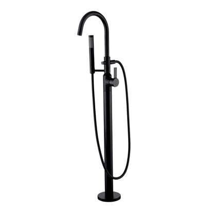 FTF01-TM Modern Freestanding Single-Handle Floor-Mount Roman Tub Faucet Filler with Hand Shower in Matte Black