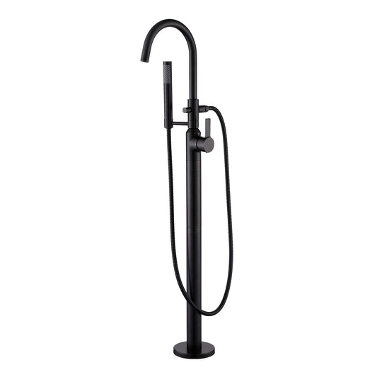 Modern Freestanding Single-Handle Floor-Mount Roman Tub Faucet Filler with Hand Shower in Oil Rubbed Bronze