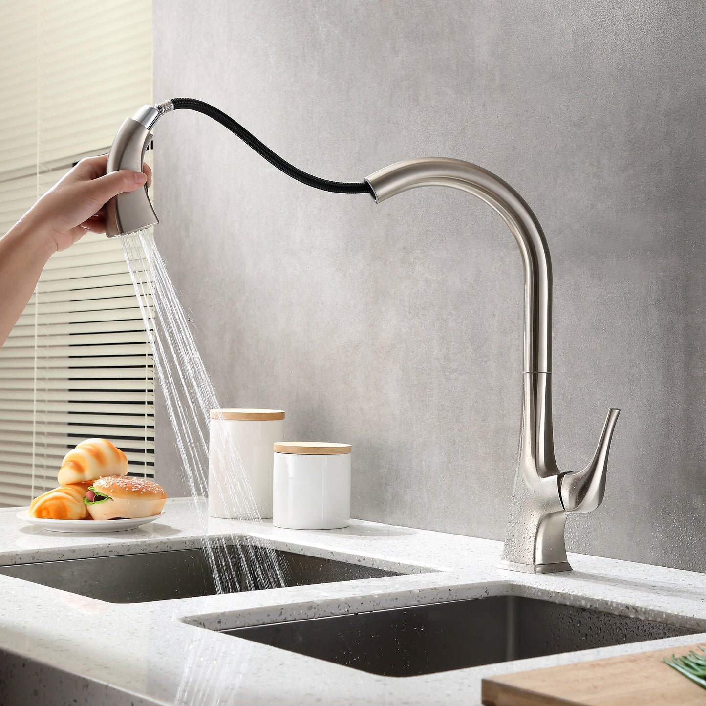 Single-Handle Pull-Down Sprayer Kitchen Faucet with 2-Function Spray Head 359 in Brushed Nickel