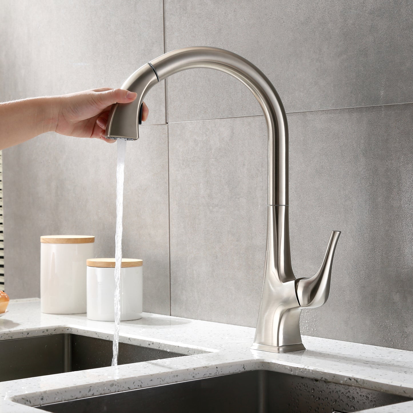 Single-Handle Pull-Down Sprayer Kitchen Faucet with 2-Function Spray Head 359 in Brushed Nickel