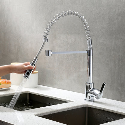 KTS22-TC Single-Handle Pull-Down Sprayer Kitchen Faucet with 2-Function Sprayhead in Chrome