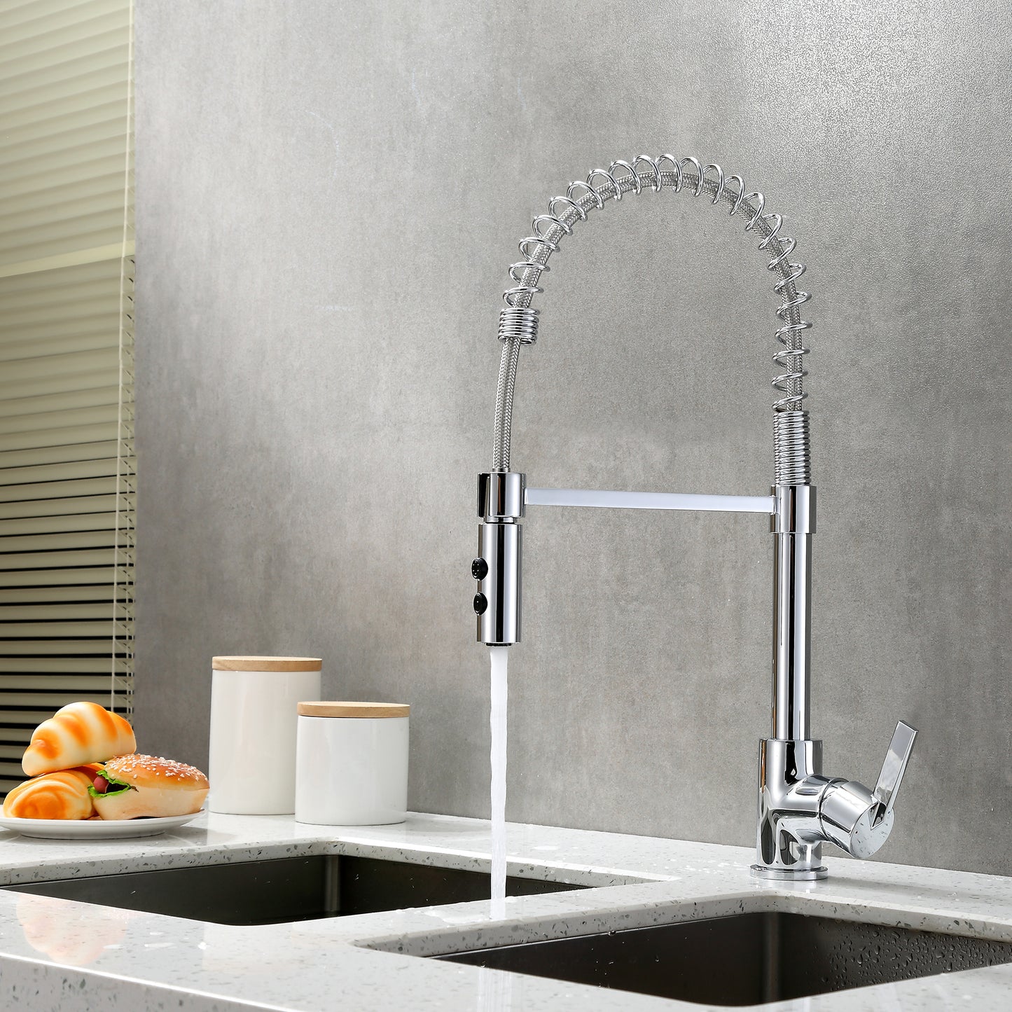 KTS22-TC Single-Handle Pull-Down Sprayer Kitchen Faucet with 2-Function Sprayhead in Chrome