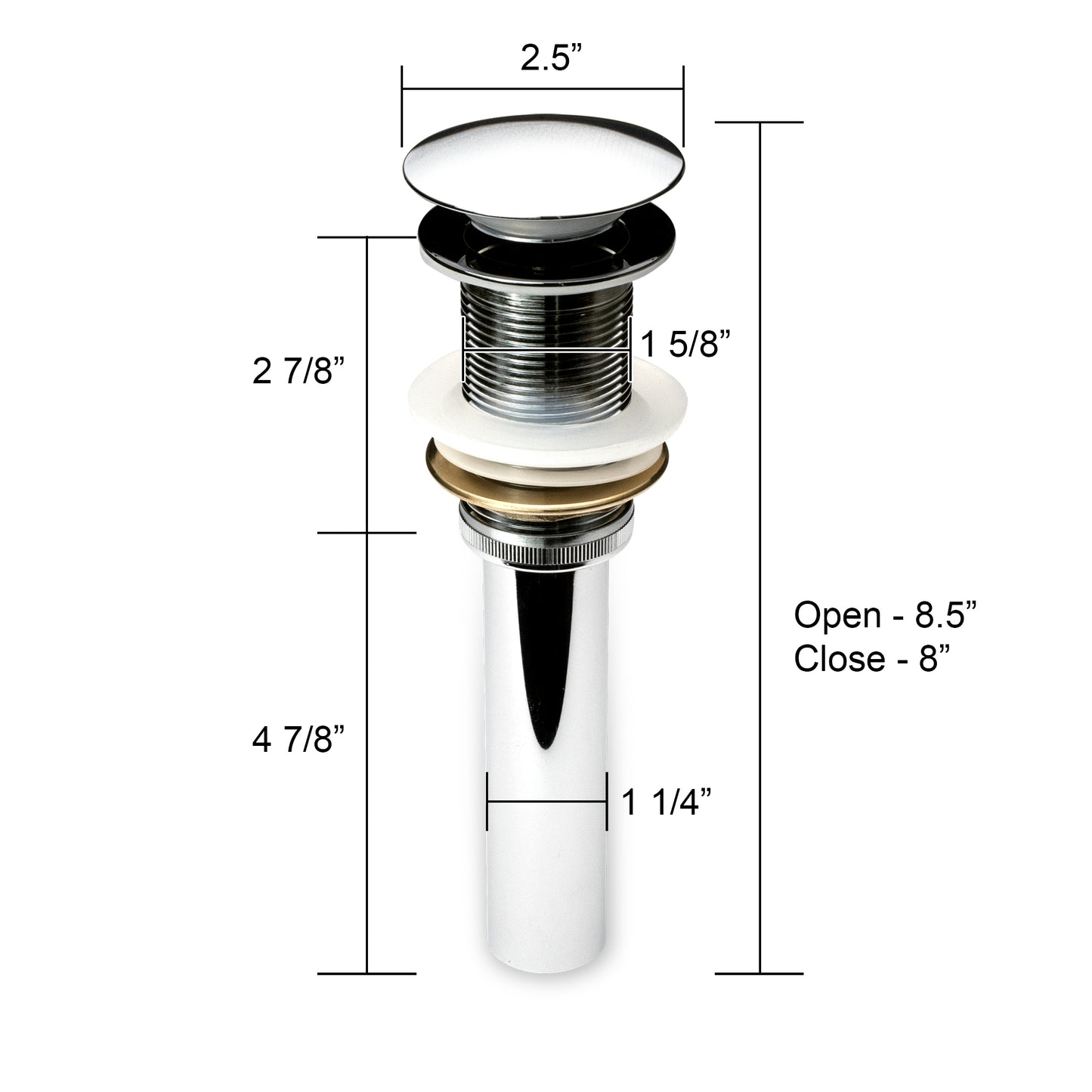 1-5/8 in. Brass Bathroom and Vessel Sink Push Pop-Up Drain Stopper with No Overflow in Chrome