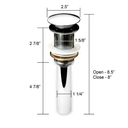 1-5/8 in. Brass Bathroom and Vessel Sink Push Pop-Up Drain Stopper with No Overflow in Chrome