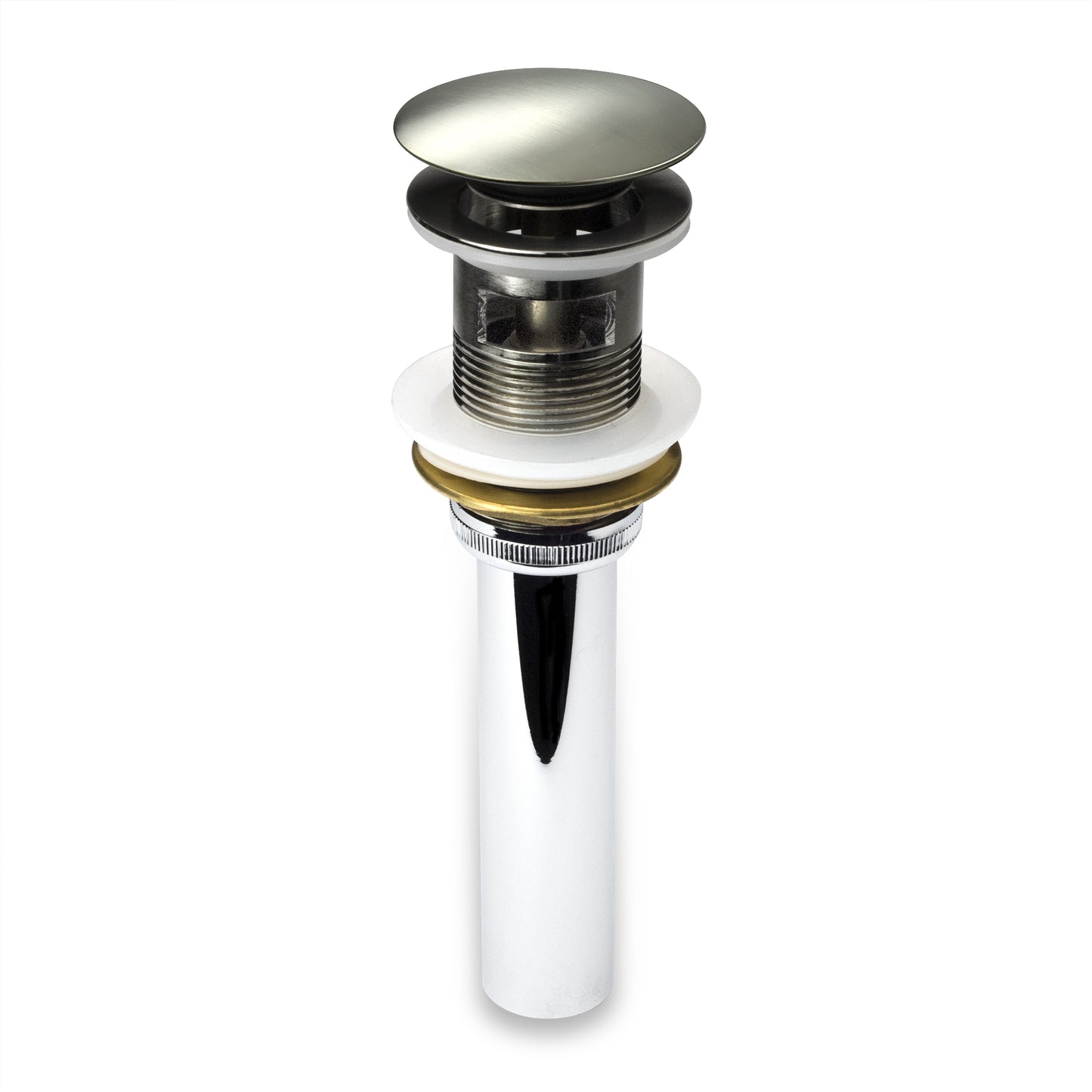 DS02-TB 1-5/8 in. Brass Bathroom and Vessel Sink Push Pop-Up Drain Stopper With Overflow in Brushed Nickel