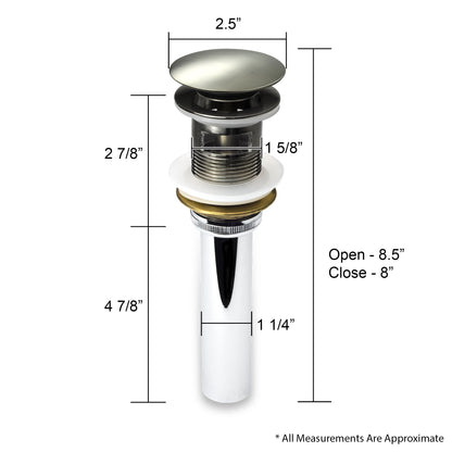 DS02-TB 1-5/8 in. Brass Bathroom and Vessel Sink Push Pop-Up Drain Stopper With Overflow in Brushed Nickel