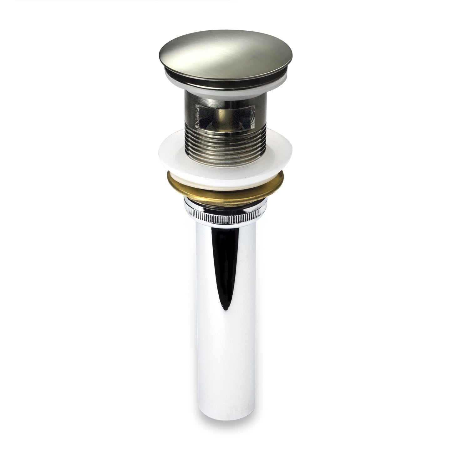 DS02-TB 1-5/8 in. Brass Bathroom and Vessel Sink Push Pop-Up Drain Stopper With Overflow in Brushed Nickel