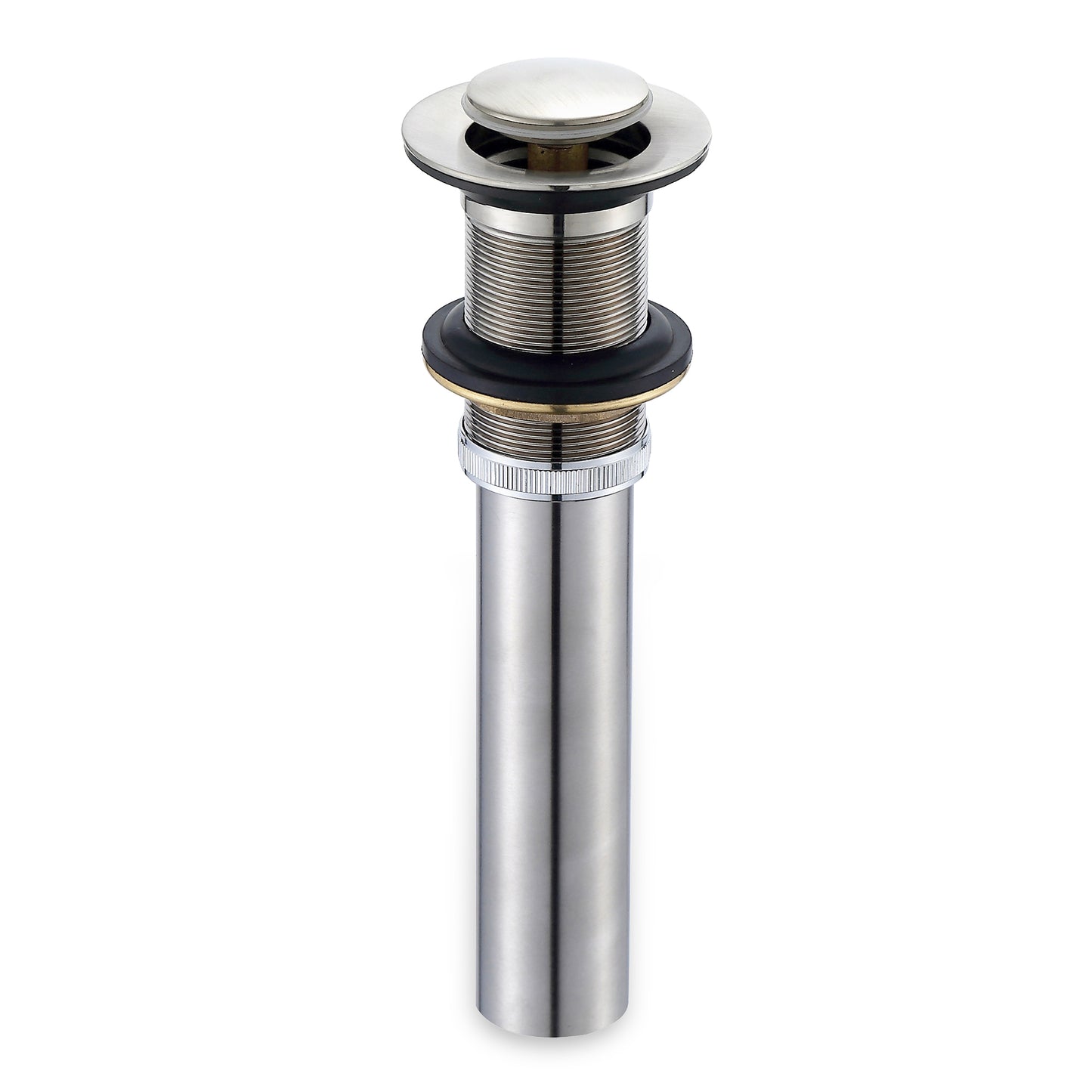 DS03-TB 1-1/2 in. Brass Bathroom and Vessel Sink Push Pop-Up Drain Stopper with No Overflow in Brushed Nickel