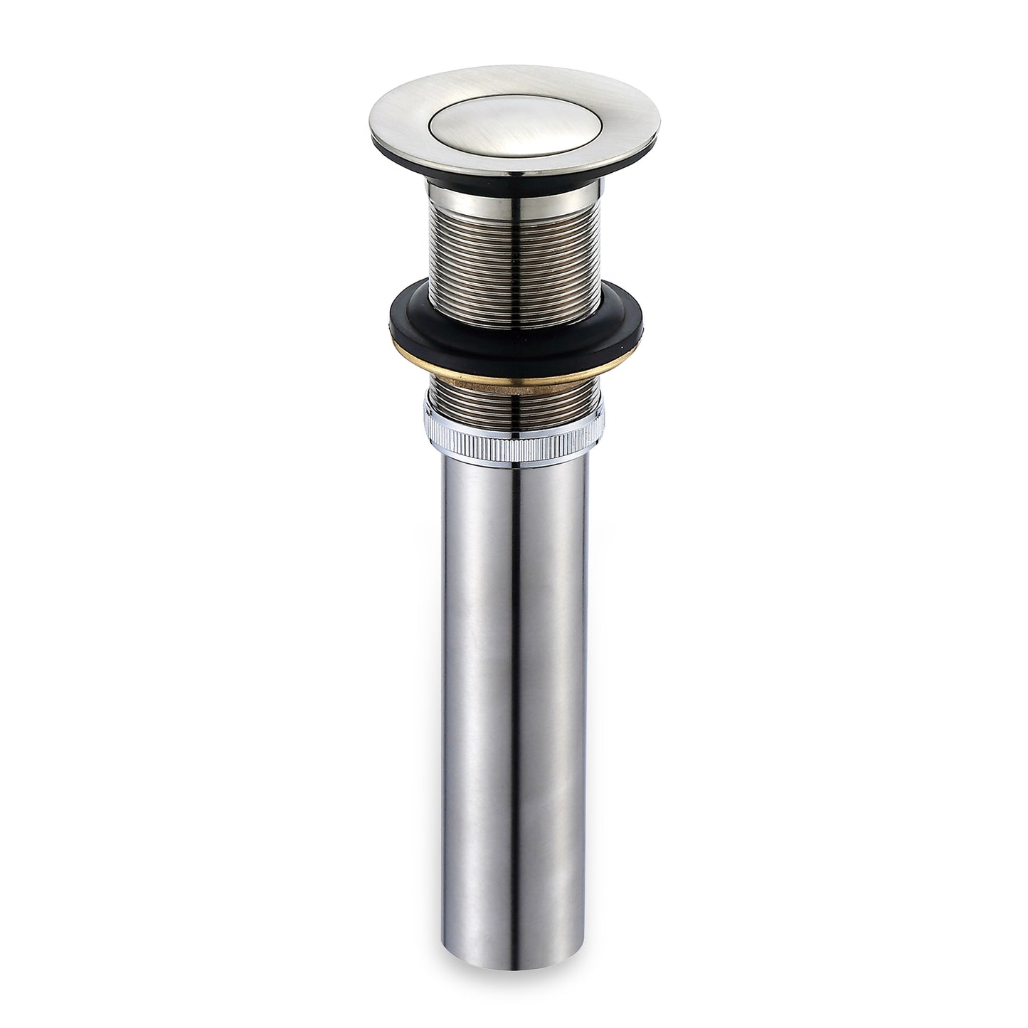 DS03-TB 1-1/2 in. Brass Bathroom and Vessel Sink Push Pop-Up Drain Stopper with No Overflow in Brushed Nickel