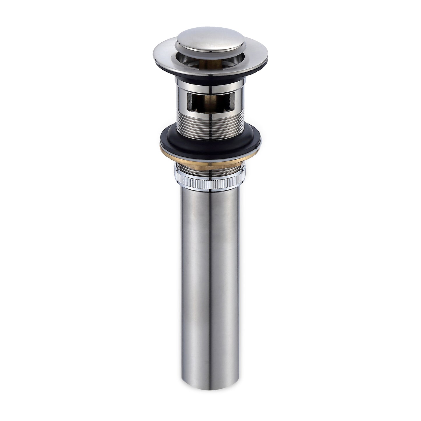 1-1/2 in. Brass Bathroom and Vessel Sink Push Pop-Up Drain Stopper With Overflow in Brushed Nickel