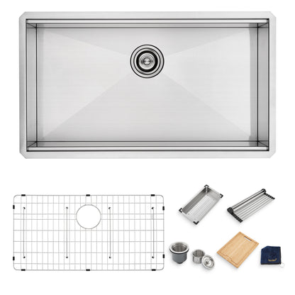 33 in. Undermount Single Bowl 16-Gauge Stainless Steel Workstation Kitchen Sink with Accessories