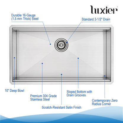 33 in. Undermount Single Bowl 16-Gauge Stainless Steel Workstation Kitchen Sink with Accessories