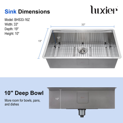 33 in. Undermount Single Bowl 16-Gauge Stainless Steel Workstation Kitchen Sink with Accessories