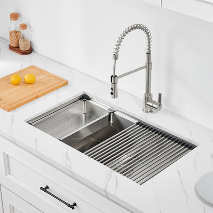 33 in. Undermount Single Bowl 16-Gauge Stainless Steel Workstation Kitchen Sink with Accessories