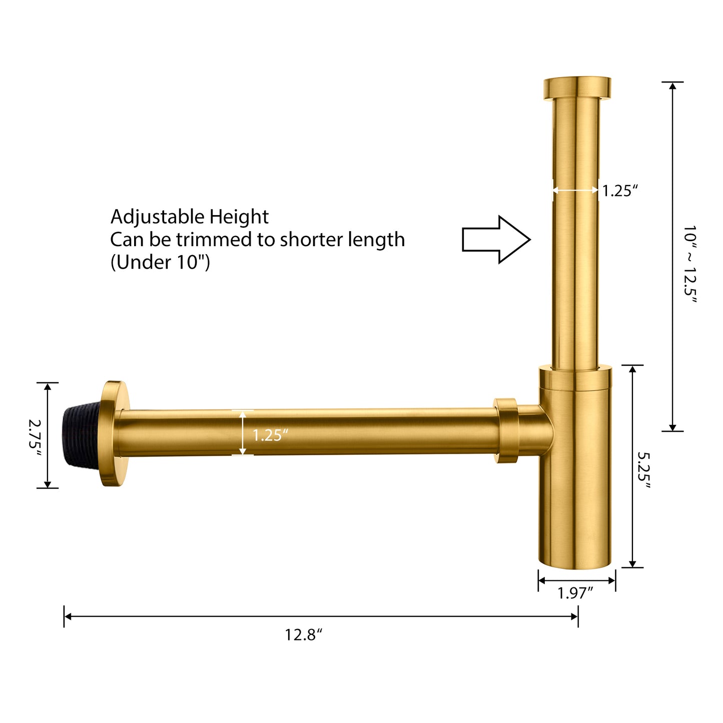 Designer 1-1/4 in. Brass Round Bottle Trap in Brushed Gold