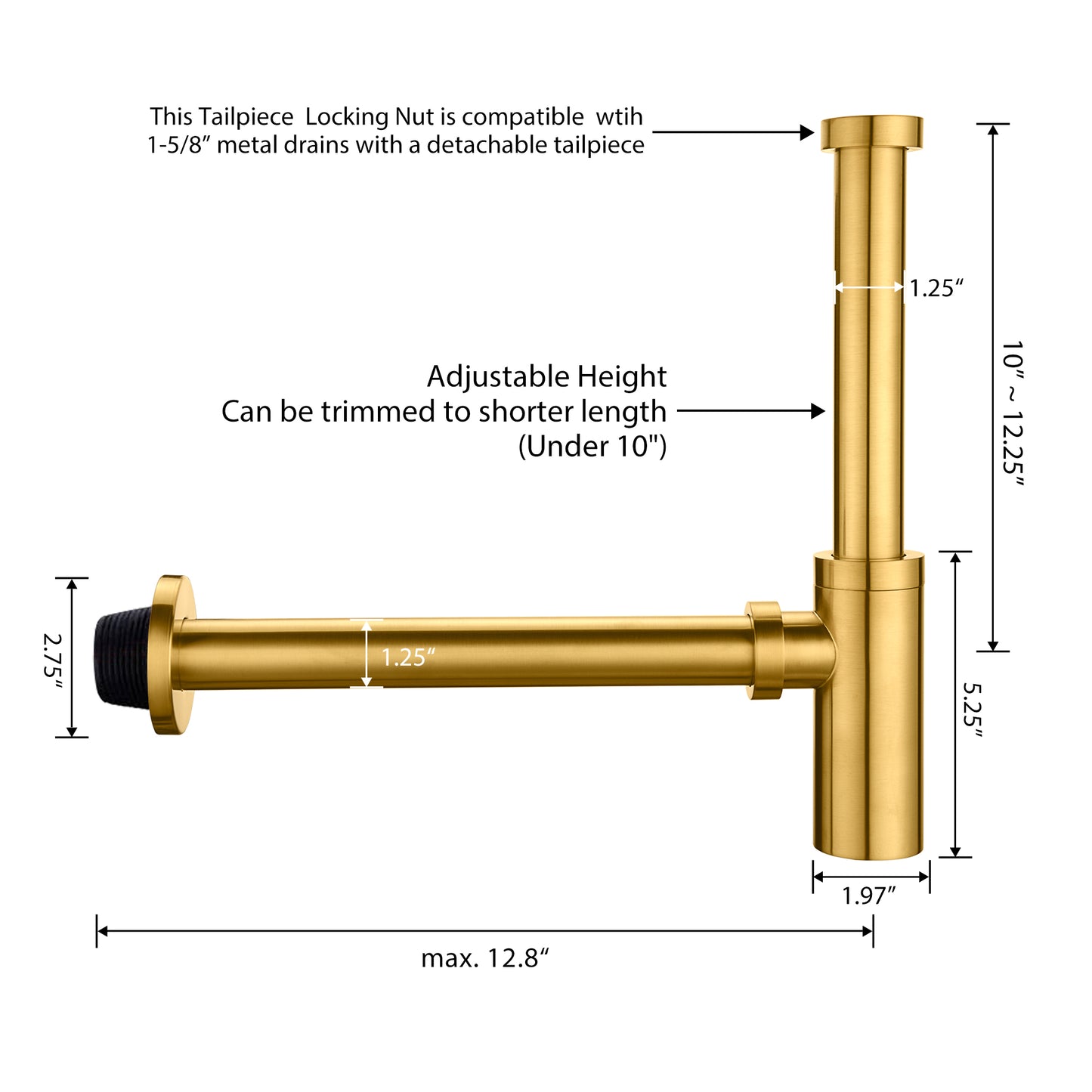 Designer 1-1/4 in. Brass Round Bottle Trap in Brushed Gold