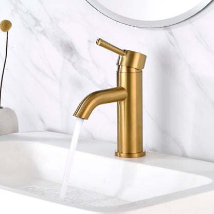 Single Hole Single-Handle Bathroom Faucet with drain in Brushed Gold