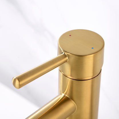 Single Hole Single-Handle Bathroom Faucet with drain in Brushed Gold