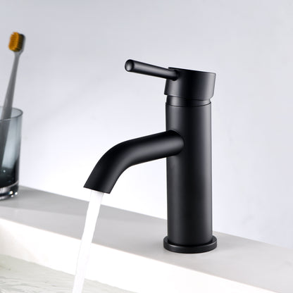 Single Hole Single-Handle Bathroom Faucet with drain in Matte Black