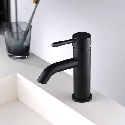 Single Hole Single-Handle Bathroom Faucet with drain in Matte Black