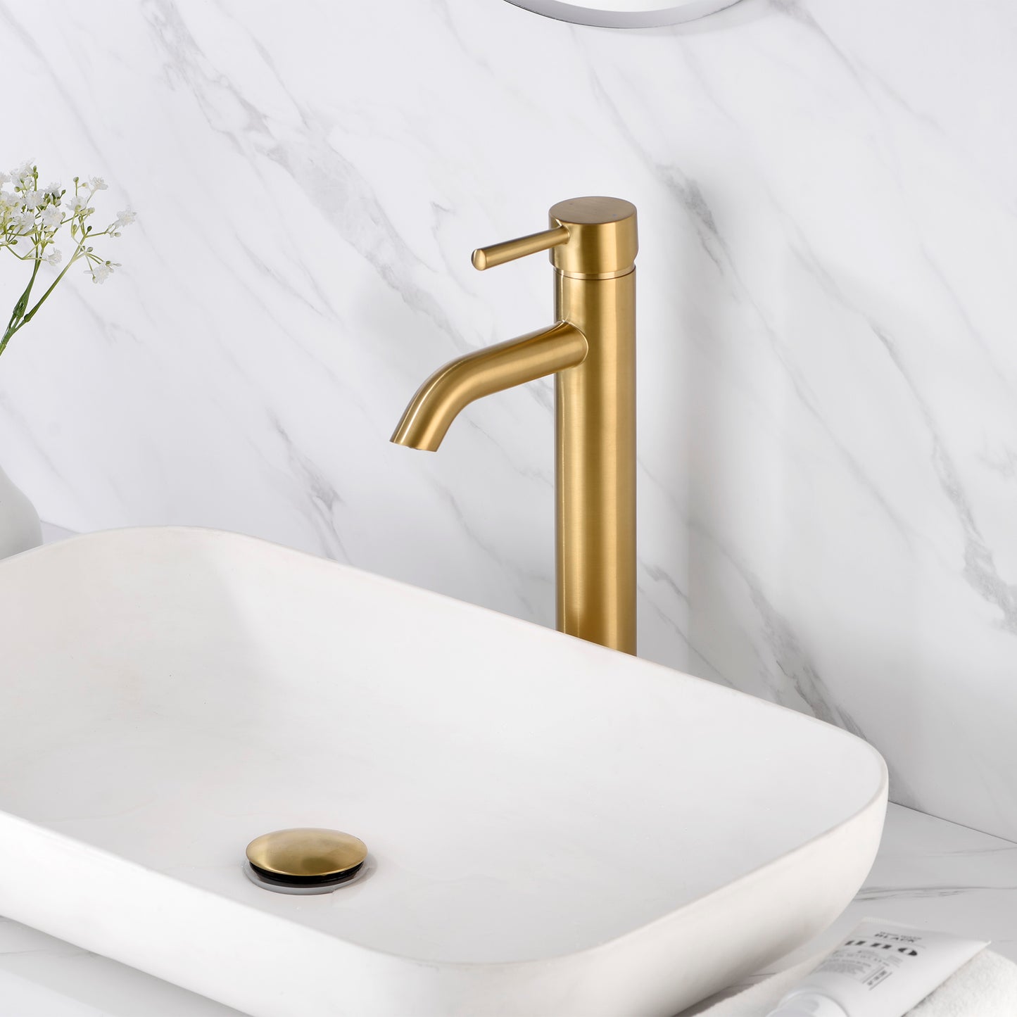 Raphral BSH03-TG Single Hole Single-Handle Vessel Bathroom Faucet with Drain in Brushed Gold