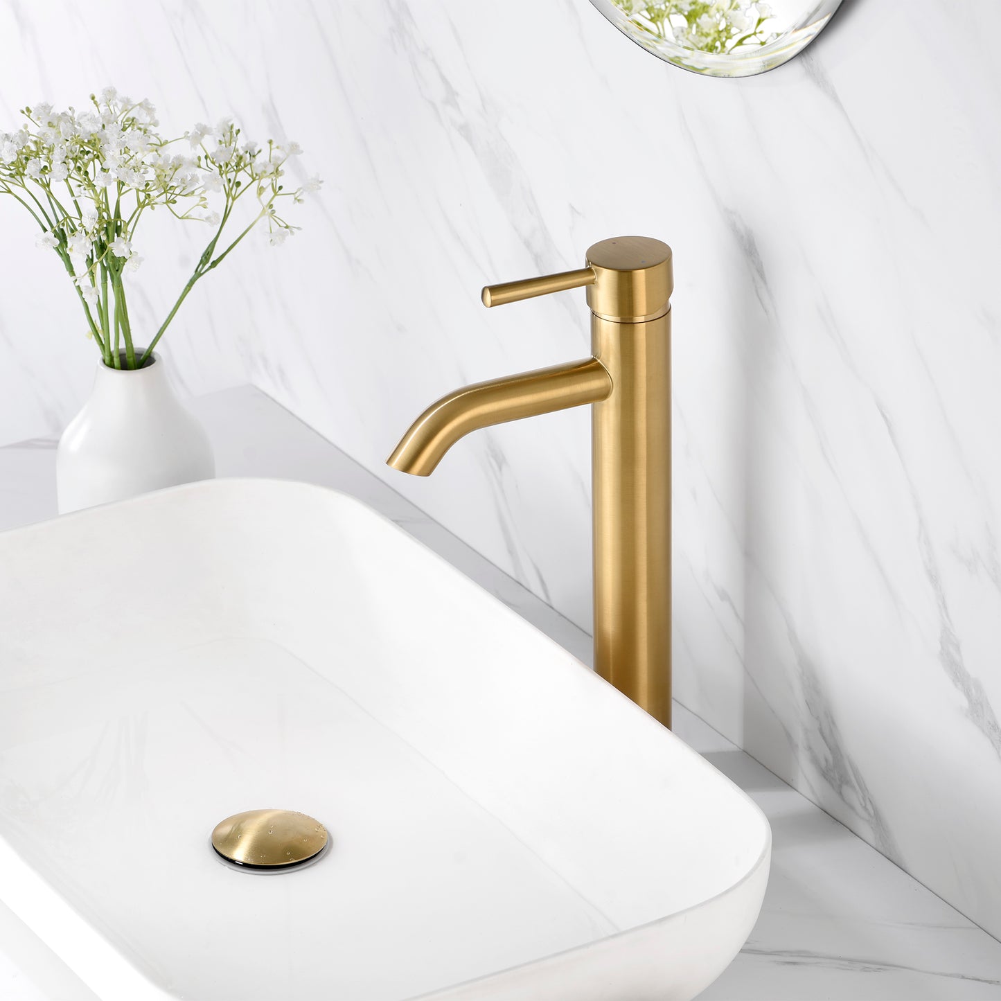 Raphral BSH03-TG Single Hole Single-Handle Vessel Bathroom Faucet with Drain in Brushed Gold