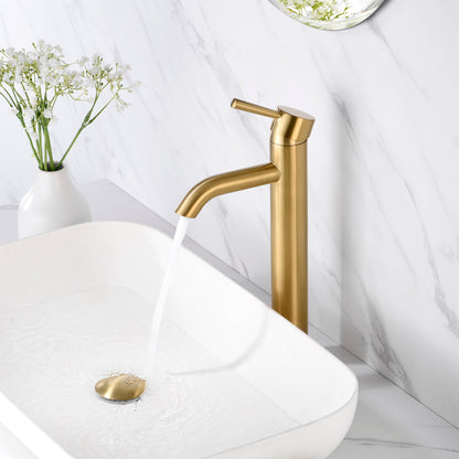 Raphral BSH03-TG Single Hole Single-Handle Vessel Bathroom Faucet with Drain in Brushed Gold