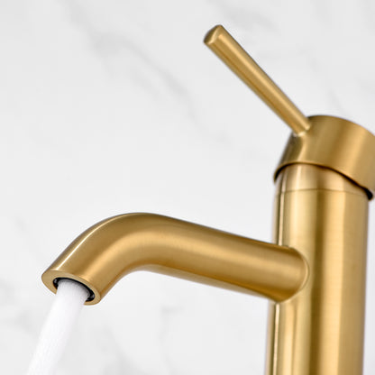 Raphral BSH03-TG Single Hole Single-Handle Vessel Bathroom Faucet with Drain in Brushed Gold