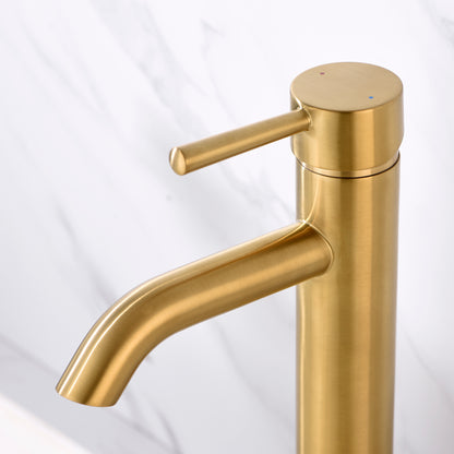 Raphral BSH03-TG Single Hole Single-Handle Vessel Bathroom Faucet with Drain in Brushed Gold