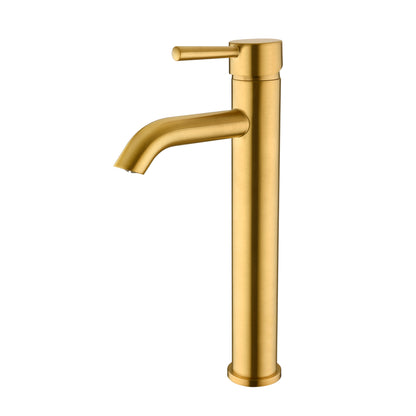 Raphral BSH03-TG Single Hole Single-Handle Vessel Bathroom Faucet with Drain in Brushed Gold