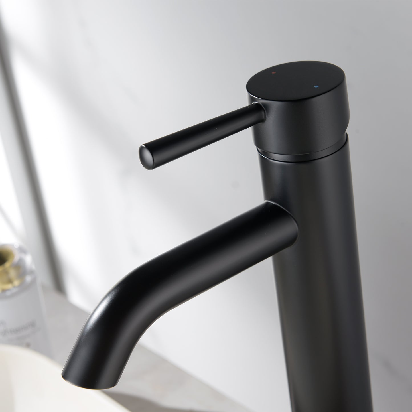 Single Hole Single-Handle Vessel Bathroom Faucet with Drain in Matte Black