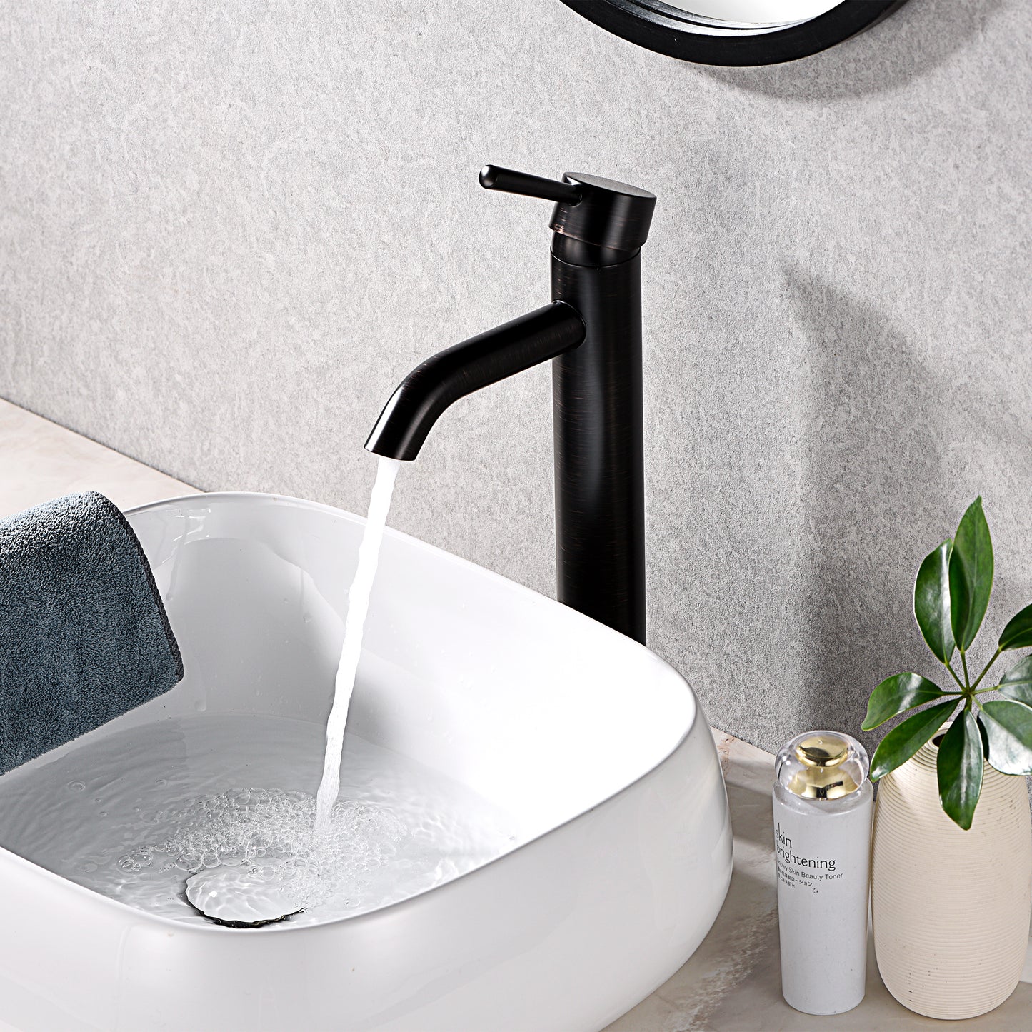 Single Hole Single-Handle Vessel Bathroom Faucet with Drain in Oil Rubbed Bronze