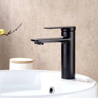 Single Hole Single-Handle Bathroom Faucet with drain in Matte Black