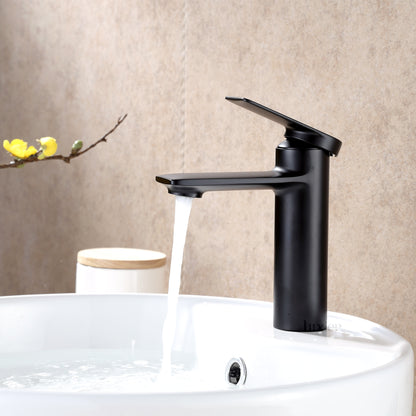 Single Hole Single-Handle Bathroom Faucet with drain in Matte Black