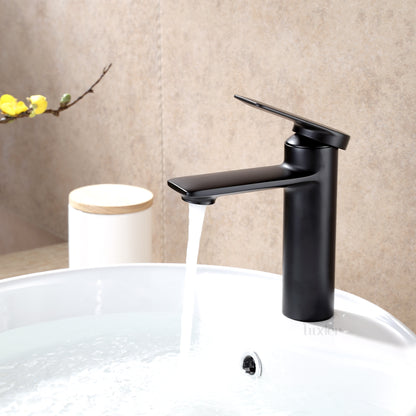 Single Hole Single-Handle Bathroom Faucet with drain in Matte Black