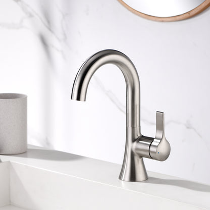 Single Hole Single-Handle Bathroom Faucet with drain in Brushed Nickel