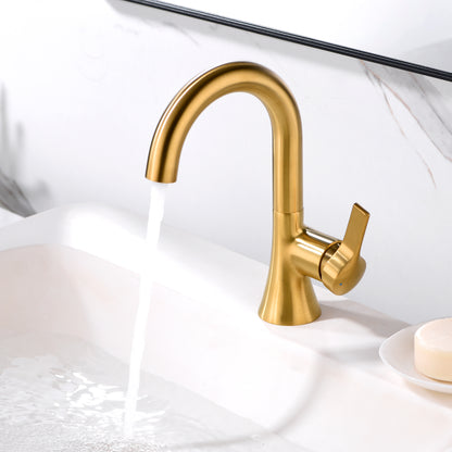 Single Hole Single-Handle Bathroom Faucet with drain in Brushed Gold