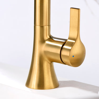 Single Hole Single-Handle Bathroom Faucet with drain in Brushed Gold