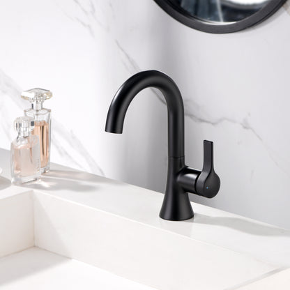 Single Hole Single-Handle Bathroom Faucet with drain in Matte Black